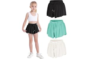 HASMES Girls Butterfly Shorts Kids Flowy Athletic Shorts with Inner Pockets Running Dance Cheer Shorts 5-14Y