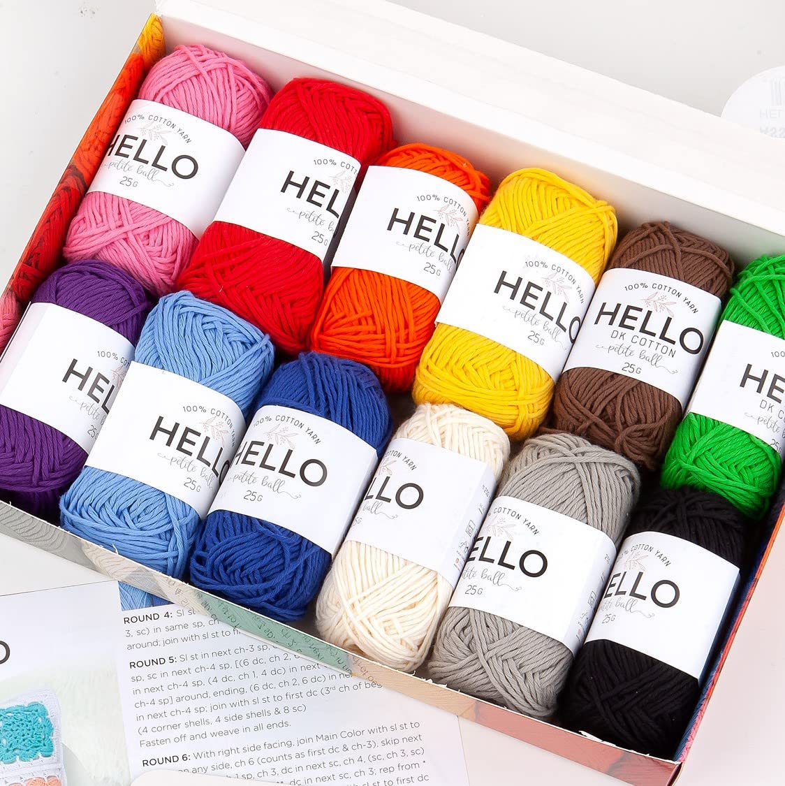 Hello 100% Cotton 12 Ball Yarn Pack - Assortment