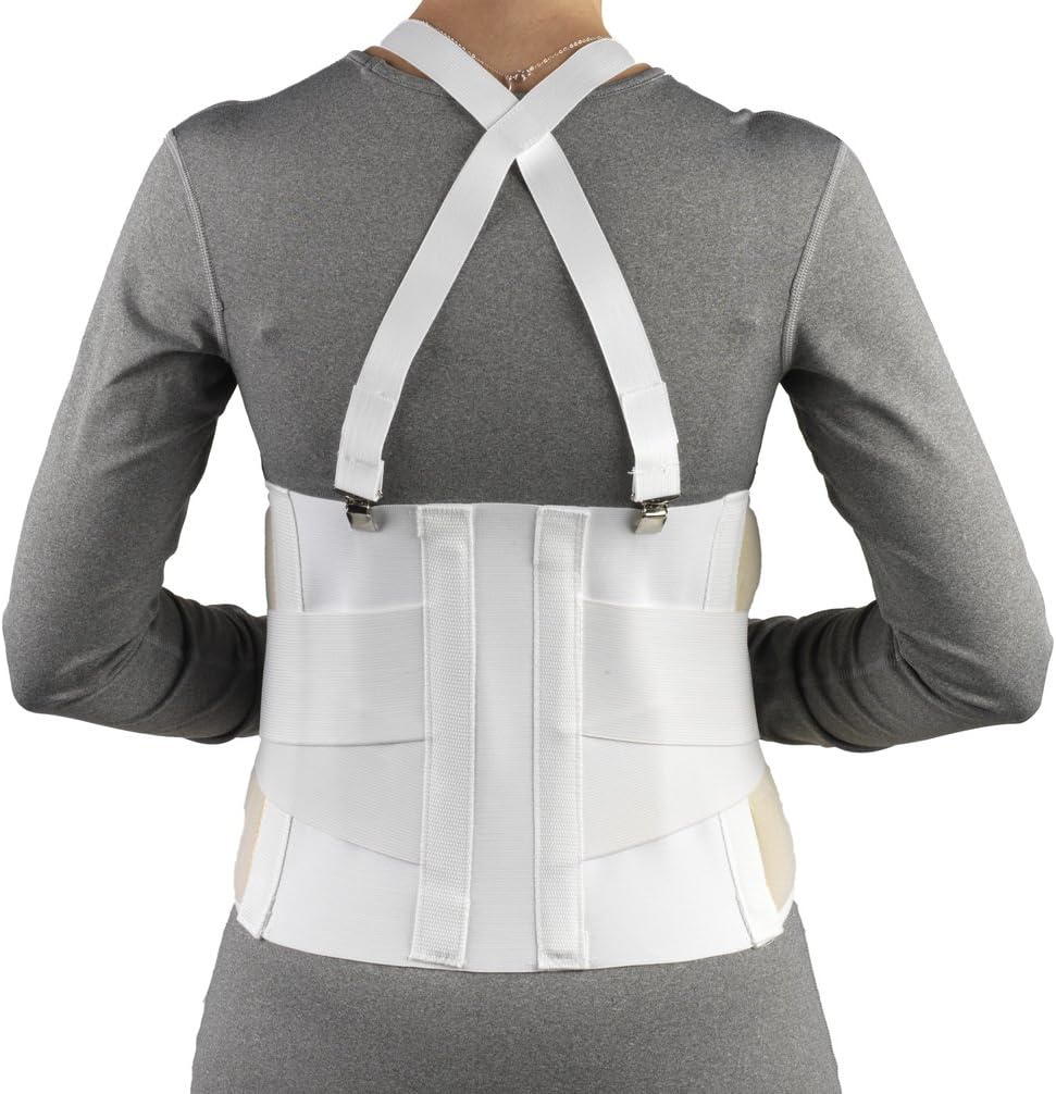 CHAMPION Industrial Belt Elastic Back Brace, Abdominal Support, Shoulder Straps, White, XSmall