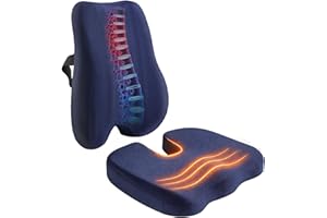 Seat Cushion & Backrest Combo Set with Lumbar Pillow Upgraded Adjustable Height Design, Memory Foam Ideal for Driving, Travel