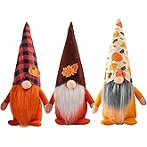 TomteNisse 3 Pcs Fall Decoration Harvest Thanksgiving Decorations Gnomes Plush Elf Dwarf Doll Figurine with Pumpkin Autumn Maple Leaves