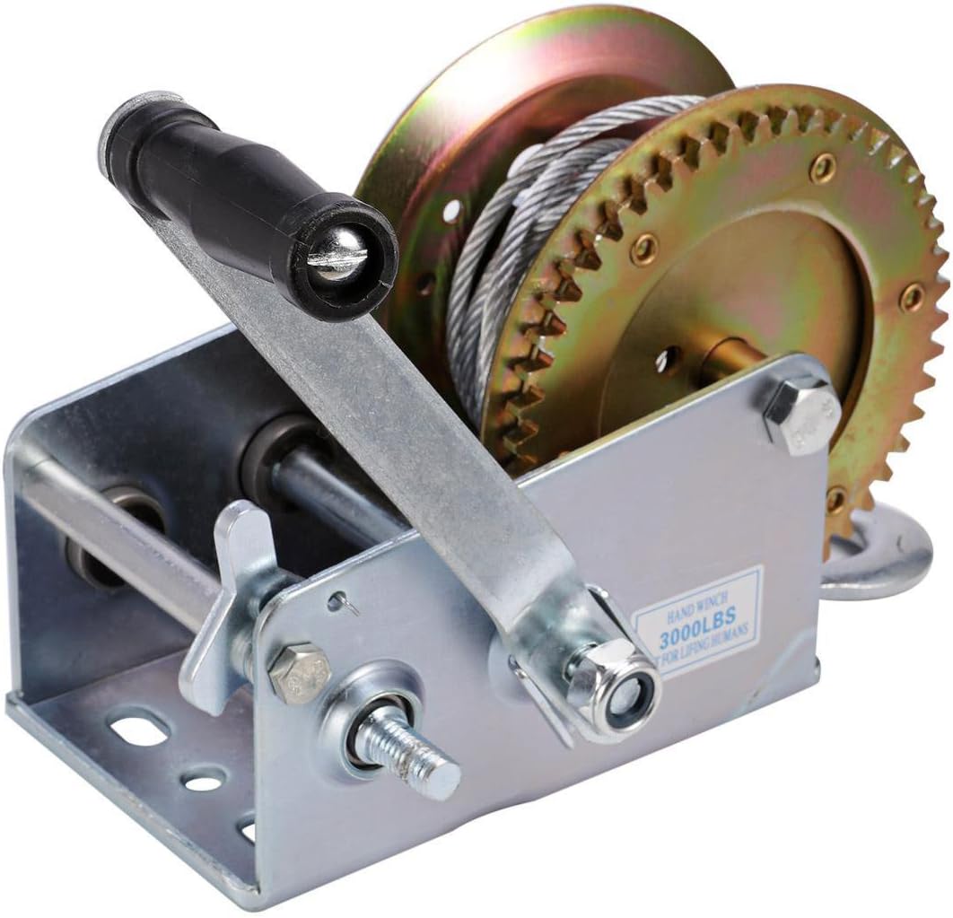 2500lbs Dual Gear Steel Cable Hand Winch Hand Crank ATV Trailer Boat