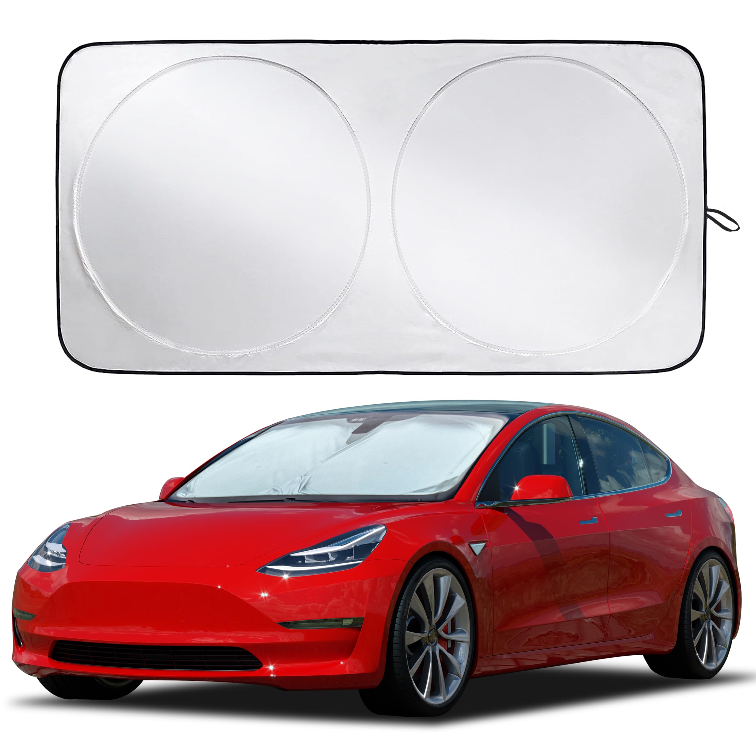 Photo 1 of EcoNour Windshield Sun Shade for Tesla Model 3/Y Cars (2016-2024) - Reflective 240T Material Foldable Sun Shield - Upgraded Windshield Fits for Both Tesla Model Y Sunshade and Tesla Model 3 Sunshade