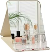 OSDUE Folding Tabletop Mirror 25.5x18cm Beige PU Leather Portable view 9