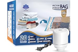 ANIME [Canadian Brand] 20 Pack Vacuum Storage Bags, Space Saver Bags (4 Jumbo/4 Large/4 Medium/4 Small/4 Roll) Compression St