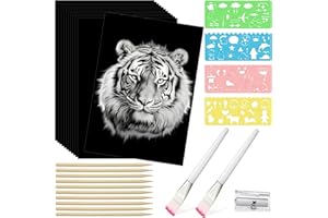Noveread 67 Pcs Scratch Paper Art Set 8.5 x 11 Inch Black Coated Scratchboard Black Scratch Paper with Wooden Stylus and Stencils DIY Scratch Painting Art Paper for Kids Adults