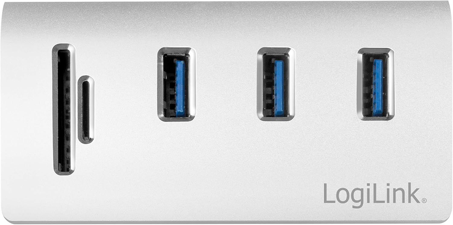 LogiLink CR0045 - USB 3.0 Hub (3 Port) with Card Reader for SD+Micro SD Memory Cards, Aluminum Case, for Windows/MAC OS/Linux, Silver - Image 4