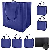 HorYg 6 Pack Reusable Reinforced Handle Grocery Bags - Heavy Duty Large Shopping Totes with Thick Plastic Bottom can hold 45+ lbs (6, Blue)