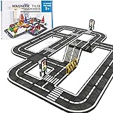 Magnetic Tiles Road Set for Kids, 41 PCS Magnetic Building Blocks with Car Toys, Construction Magnetic Blocks Toys, Boys Gift