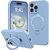 Vanxiliiy Compatible with iPhone 16 Pro Max Case Stand, Liquid Silicone Phone Cases Fit for iPhone 16 Pro Max Compatible with MagSafe Magnetic Ring Kickstand Case Full Camera Protection, Light Blue