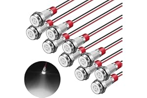 FICOLPO 10 Pcs LED Metal Waterproof Indicator Light, 12-24V 5/16'' Mounting Hole Pre-Wired Pilot Signal Light for Car, Trucks, Boats, Marine, Dash, Industrial Electricity (White, 8mm)