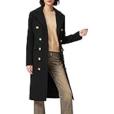 OTU Vibe Women's Long Coat for Winter, Classic Notch Lapel Peacoat, Double-Breasted Casual Long Sleeve Fall Overcoat