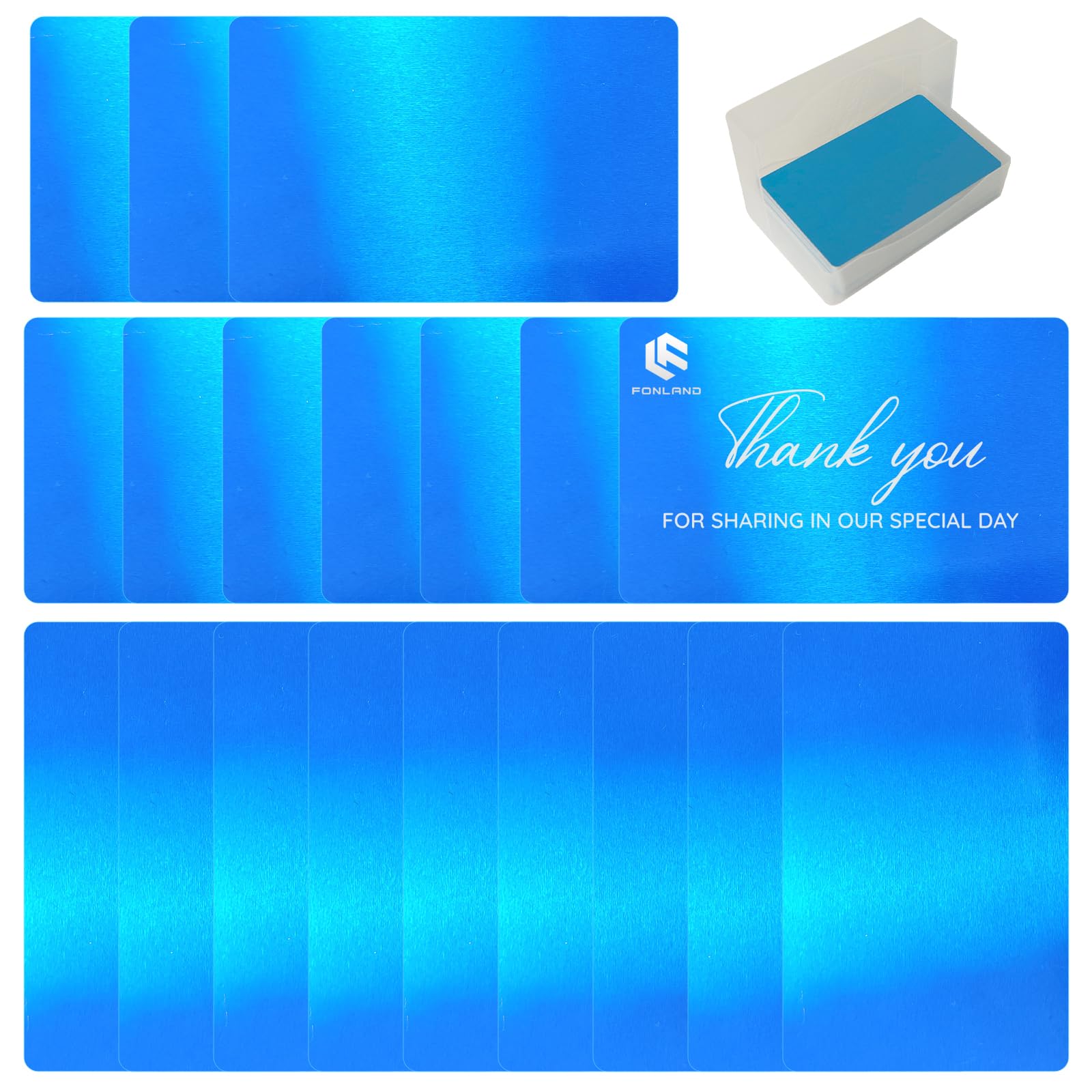 FONLAND Metal Cards Blank, 100Pcs Metal Cards Engraved, Metal Business Cards Engraving Aluminium Alloy Thickness for Customer DIY Gift Lable Tag Cards 10 Colors (Optional)(Blue)
