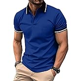 ZITY Mens Polo Shirts Casual Short Sleeve Athletic T-Shirts Classic Contrast Collar Shirt with Pocket