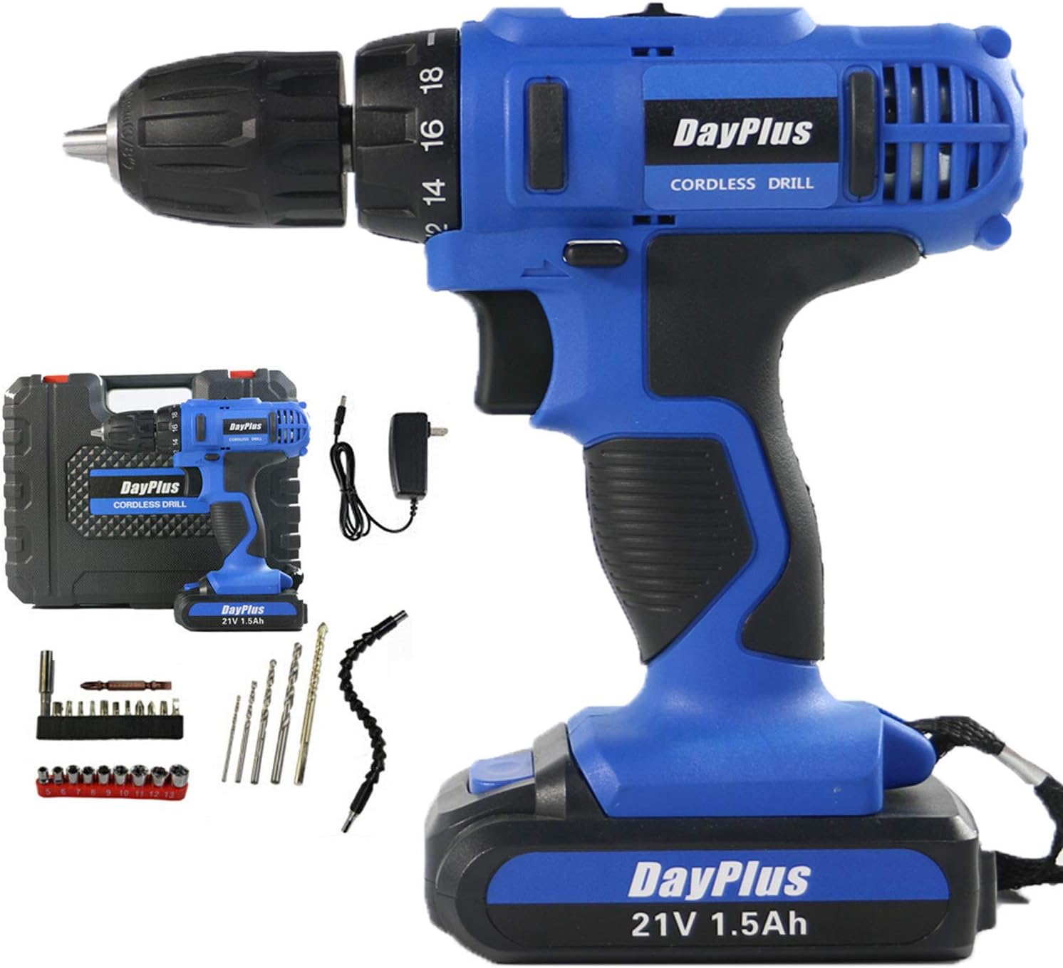 21V Cordless Drill Driver, 1500mAh LiIon battery with 1.5 Hour Quick
