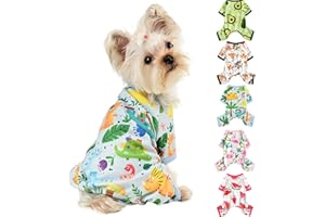Dog Christmas Pajamas for Small Dog Girl Boy - Puppy Pjs Jammies 4 Leg Dog Clothes for Chihuahua Yorkie - Summer Onesies Jumpsuit Clothing for Pet Dogs Male Female by Kosiyi (Small, Dinosaur)