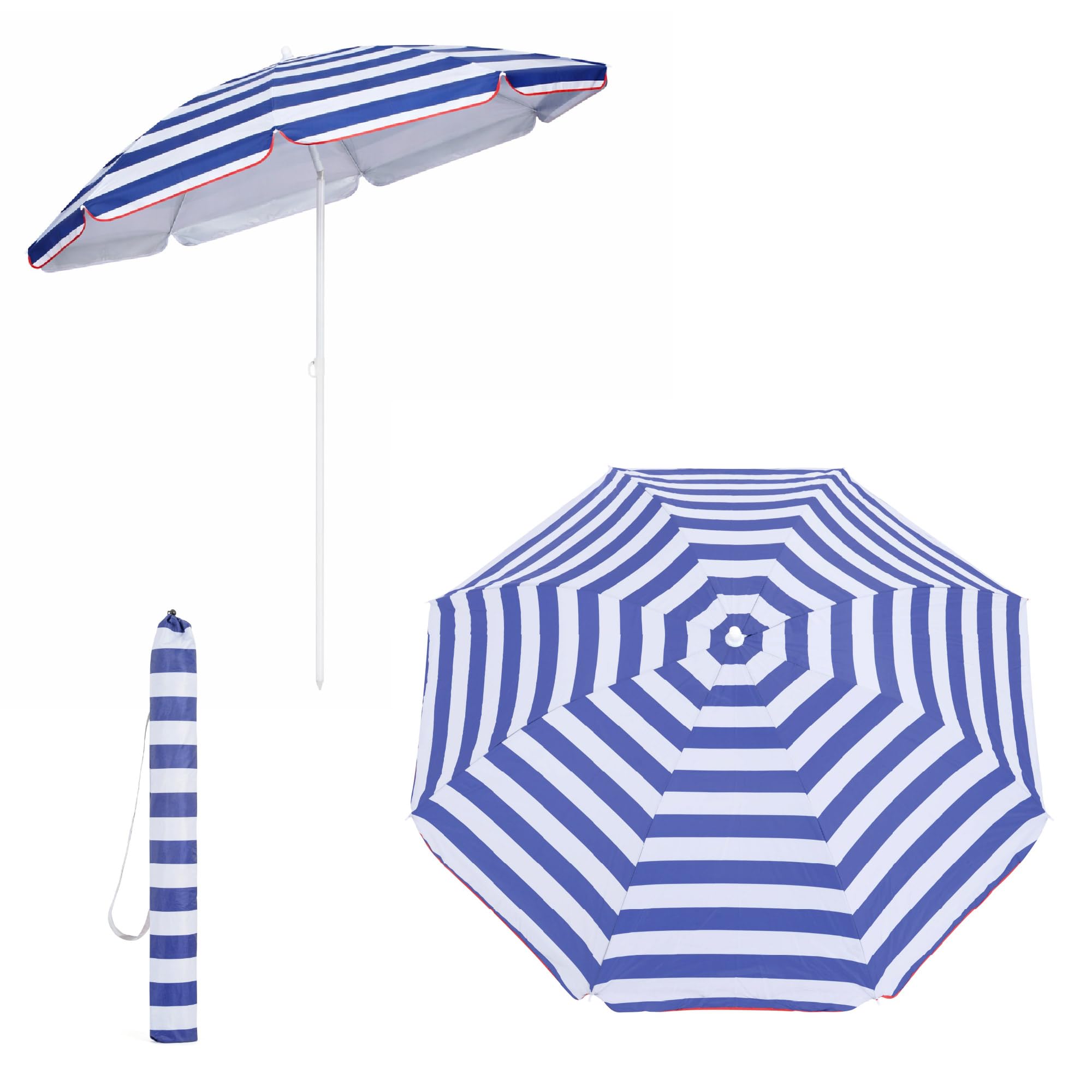 Yello Parasol UV40 1.6 m Adjustable Sun Shade Protection for Beach, Garden with Carry Bag - Blue Stripe
