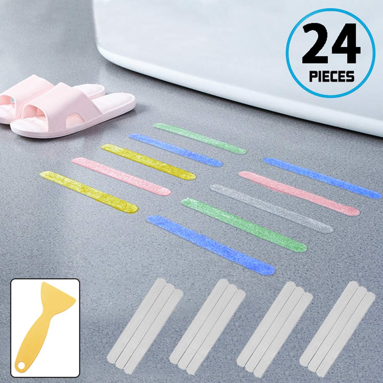 GGCACINO Anti Non Slip Shower Bathtub Treads Stickers - 24 Pics,8 x 0.8In Nonslip Stickers Strips for Tub,Shower,Steps,Tape (Clear, 24pisc)