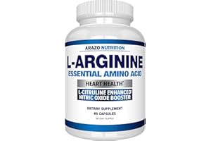 Arazo Nutrition Premium L Arginine - 1340mg Nitric Oxide Booster with L-Citrulline & Essential Amino Acids for Muscle Gain and Energy - Powerful NO Booster to Train Longer & Harder – 60 Capsules