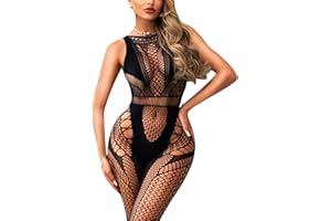 RSLOVE Womens Fishnet Lingerie Bodystocking - Sexy Mesh Lingerie Body Stocking Exotic Bodysuit Attached Tights Nightwear