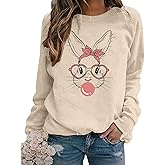 Easter Sweatshirts for Women Easter Sweaters Bunny Rabbit Graphic Shirt Cute Bunny Long Sleeve Pullover Tops