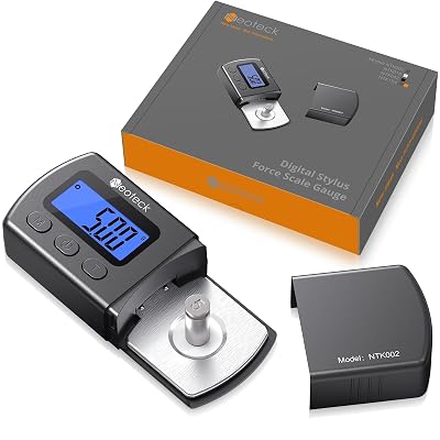 Neoteck Digital Turntable Stylus Force Gauge 0.01g/5.00g with Blue LCD Backlight Turntable Stylus Pressure Gauge with 5g Weight & Leather Case Accurate Tracking for Tonearm Phono Cartridge-Grey