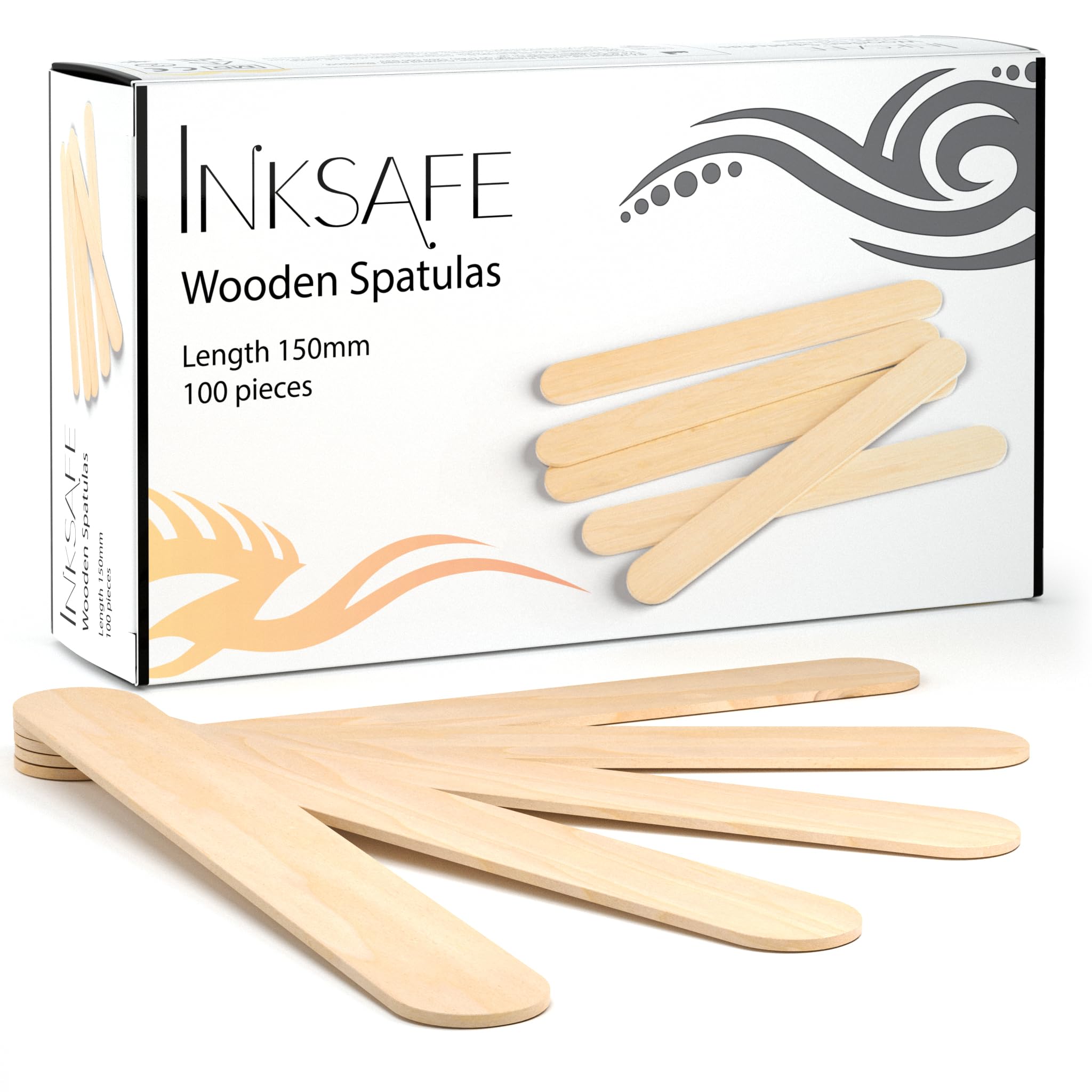 Inksafe Pack of 100 Wooden Waxing Spatulas Wax Applicator Sticks/Tongue Depressors for Hair Removal, Tattoo