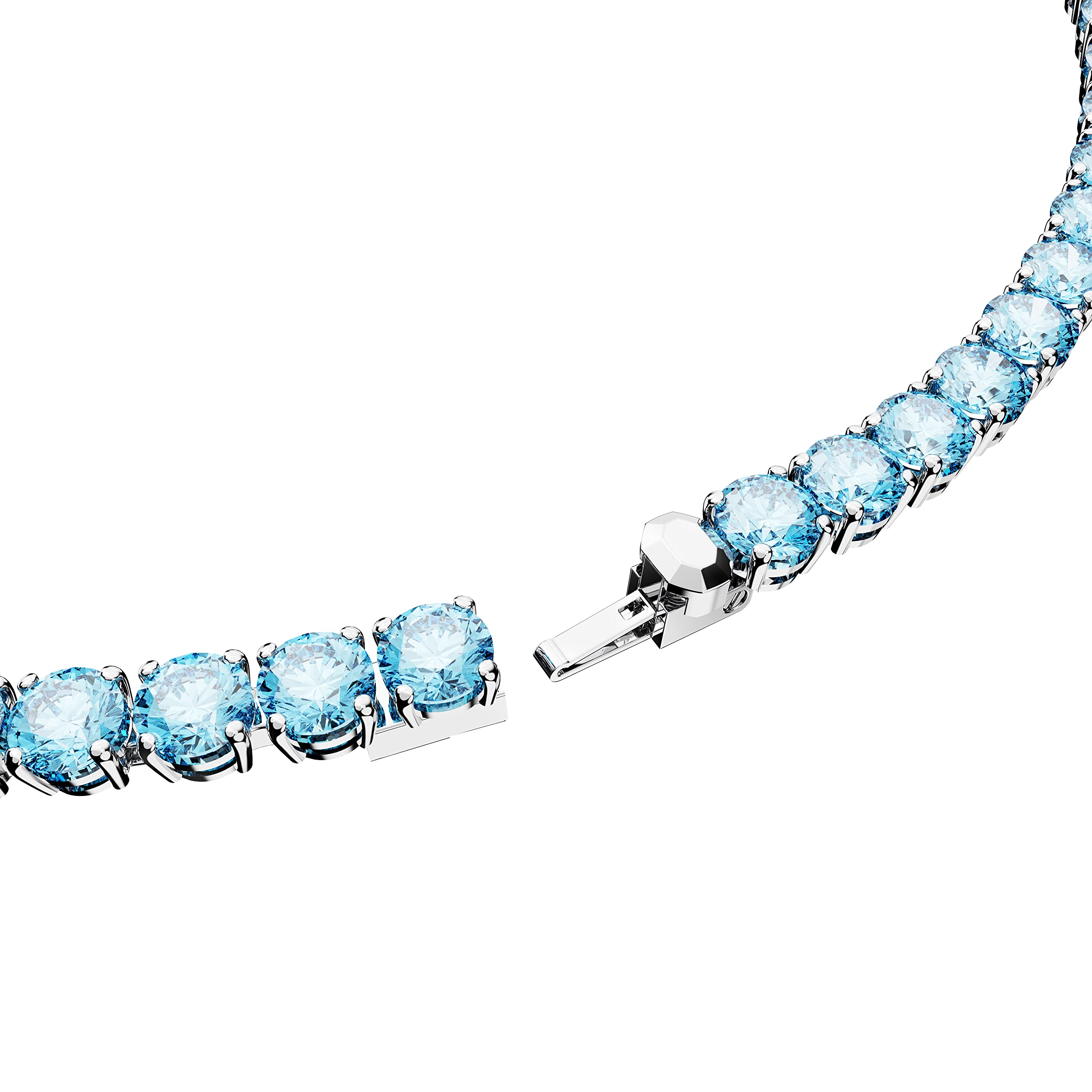 Swarovski Matrix Tennis Necklace with Bright Blue Crystals on a Rhodium Finished Setting
