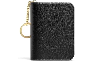 Aiawoxc Credit Card Holder for Women, Small RFID Wallet Slim Leather Business Card Organizer Case with Zipper and Keychain, Black