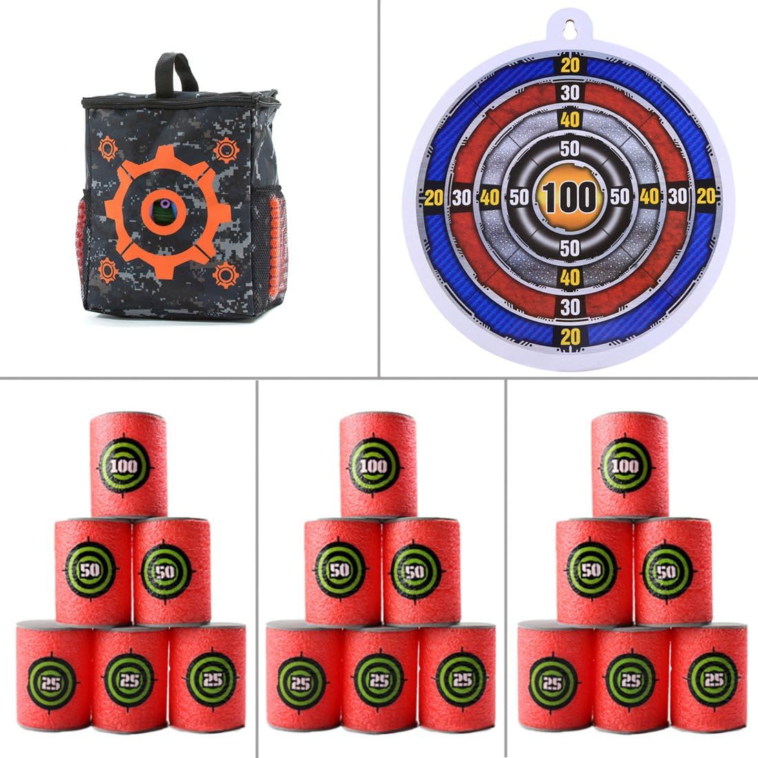 BSPAS 20Pcs Target Set for Nerf, Including 18Pcs Target Cans, Target Board and Target Bag