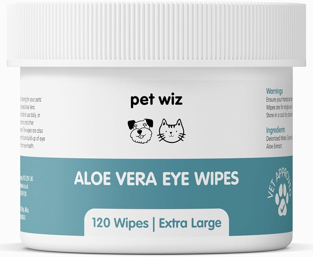 pet wiz Vet Approved 120 Extra Large Natural Eye Wipes Aloe Vera