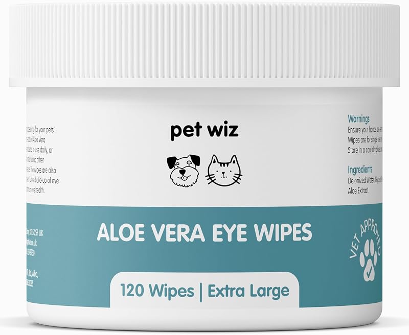 pet wiz Vet Approved 120 Extra Large Natural Eye Wipes Aloe Vera