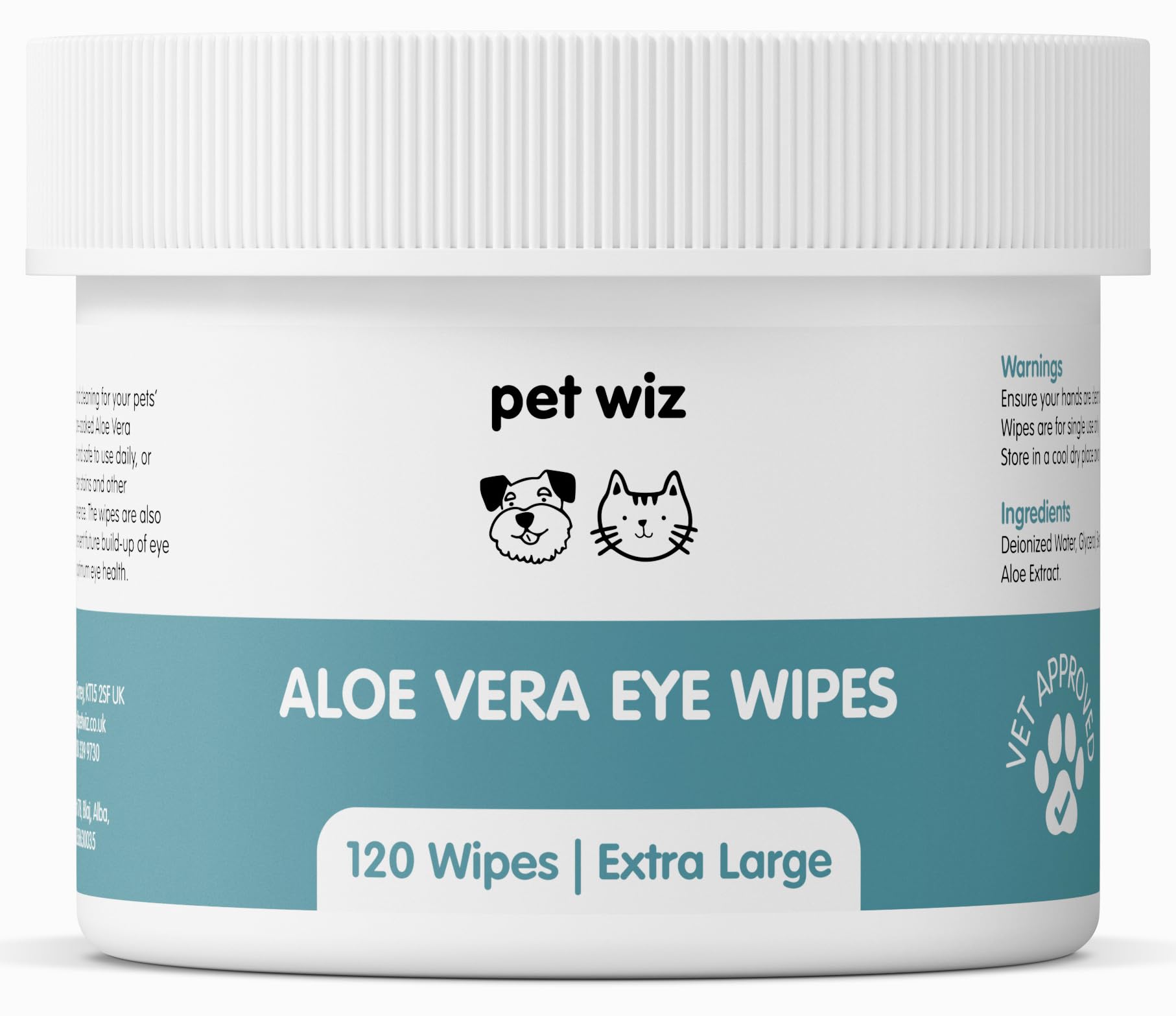 pet wiz Vet Approved | 120 Extra Large Natural Eye Wipes | Gentle & Soothing