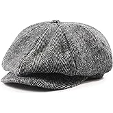 Men Women Wool Blend Newsboy Cap, 8 Panel, Herringbone Tweed, Irish Cabbie Ivy Gatsby Driving Hunting Hat