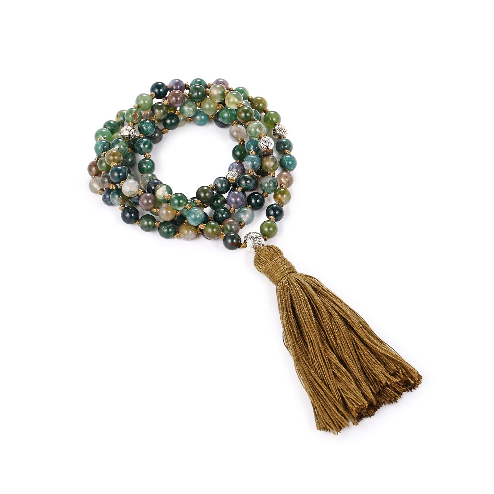 Liuanan Jewellery 108 Mala Prayer Beads Wrap Necklace Bracelet Long Tassel 6mm Natural Gemstone Necklaces Bracelet Yoga Meditation Jewelry