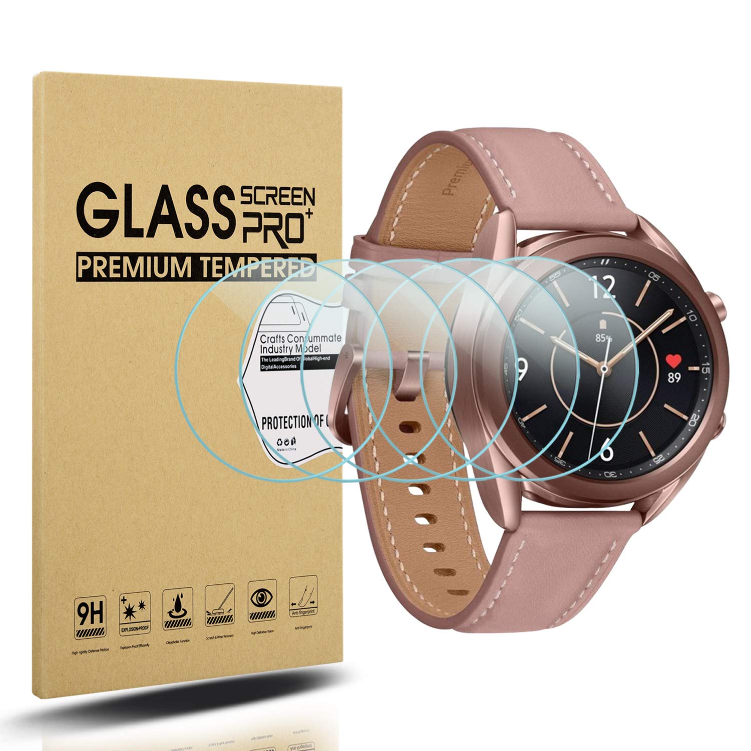 Diruite 5 Pack for Samsung Galaxy Watch 3 41mm Screen Protector,HD Glass Tempered Glass[Anti-Scratch] [Anti-Oil] [No-Bubble]