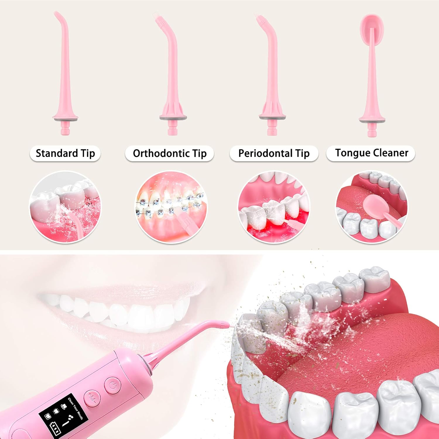 Water Cordless Flosser Aszwor Upgraded DIY Mode Water Dental Flossers for Teeth- 350ML, Portable and Rechargeable IPX7 Waterproof 3 Modes Water Flosser with 8 Jet Tips, for Home& Travel: Health & Personal Care