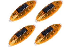 Aolyty Solar Strobe Warning Light Outdoor, Bright Solar Safety Flashing Light 4 Pack Road Signs IP54 Waterproof for Construction Site, Traffic, Dock, Marine, Stop Sign (Yellow)