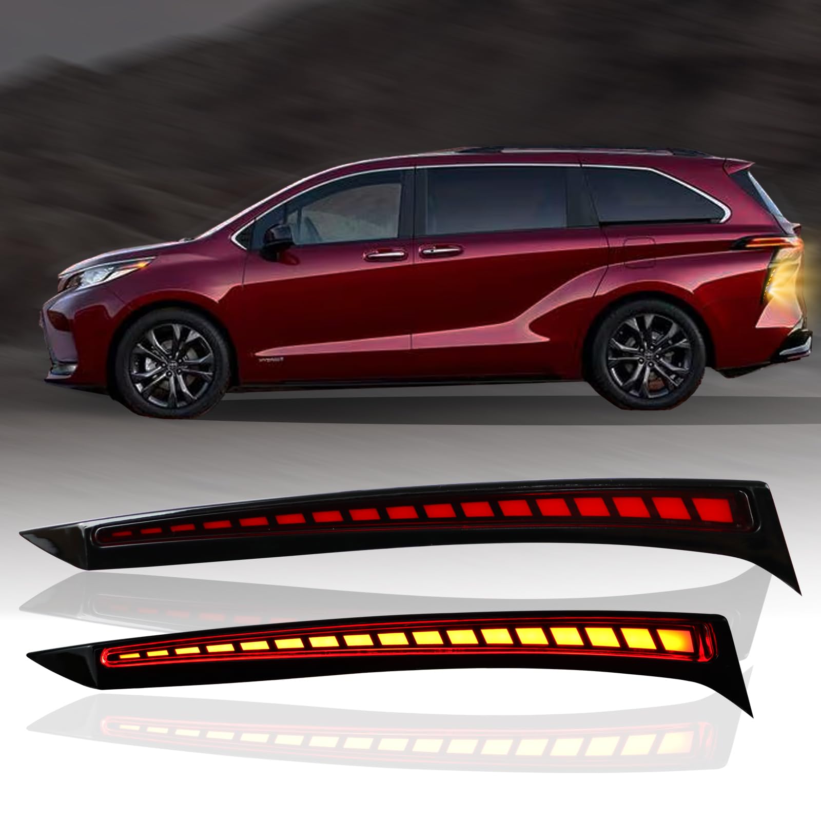 Photo 1 of GEEGEETOP Red Lens Rear Fog Bumper LED Brake Tail Sequential Flash Singal Lights Lamp 3 in 1 Replacement Compatible with 2021 2022 2023 Toyota Sienna LE XLE XSE Limited