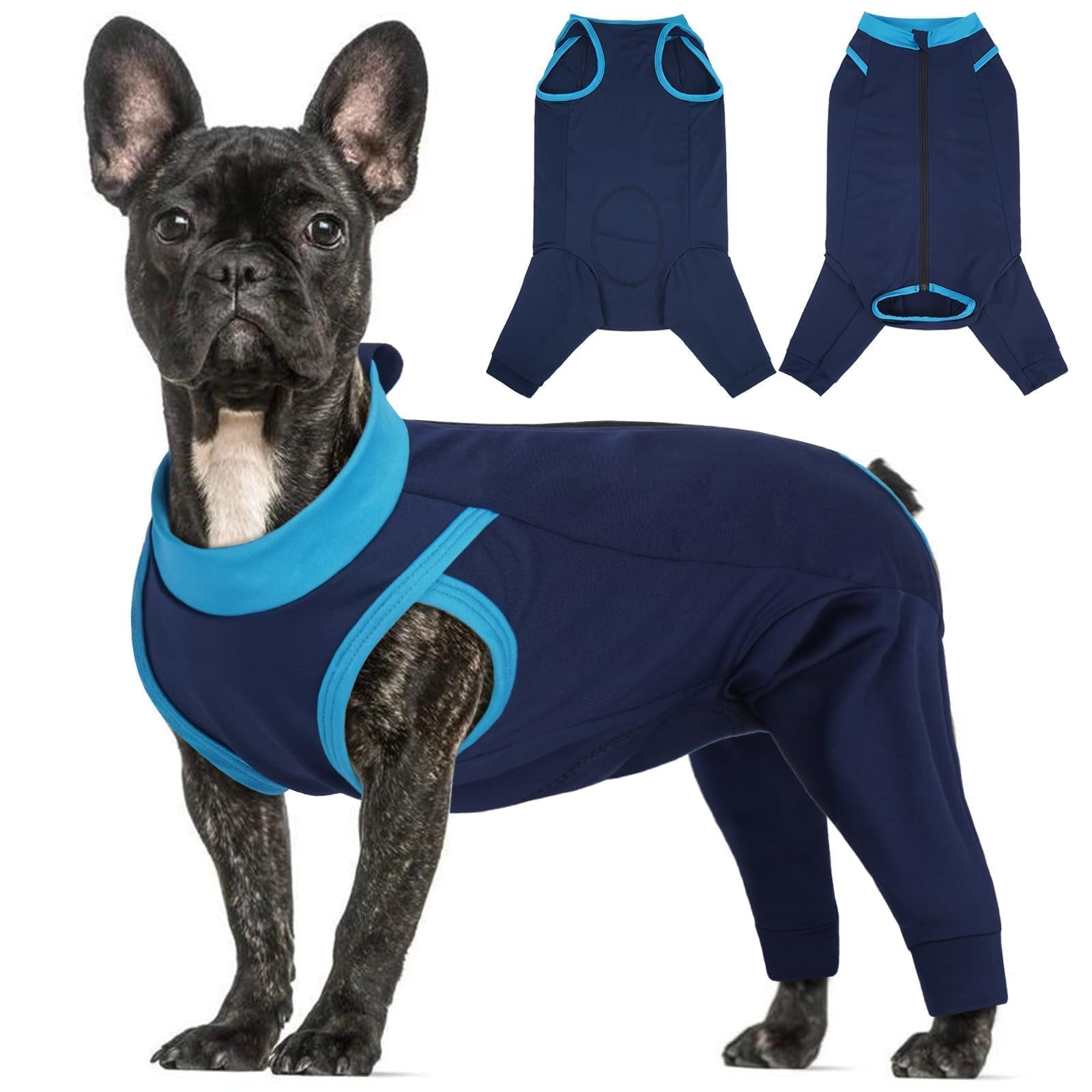 Photo 1 of T'CHAQUE Dog Recovery Suit for Dogs After Surgery, Dog Onesie for Surgery Female Male, Anti Licking Rear Leg Sleeve,Bodysuit for Abdominal Wounds Skin Disease,Substitute E-Collar & Cone,Navy Blue,M
