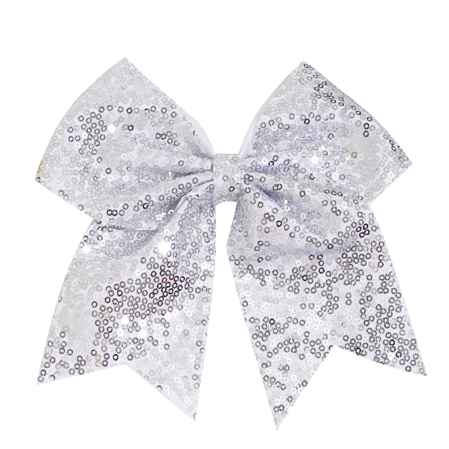 Photo 1 of 1 Pcs 8" Large Sequin Cheer Bows Clips, Cheerleading Glitter Hair Bow with Alligator Clips Hair Accessories for Cheerleaders Football Competition Sports (Silver)