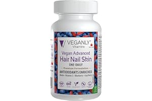 VEGANLY Vegan Advanced Hair Nail Skin One-Daily. Canadian. 60 Veggie Capsules - Enriched Antioxidant Supplement - Improve Hai
