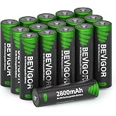 BEVIGOR AA Rechargeable Batteries 16 Pack, 2800 mAh High Capacity and Low Self Discharge, 1.2V Ni-MH Double AA Rechargeable Batteries