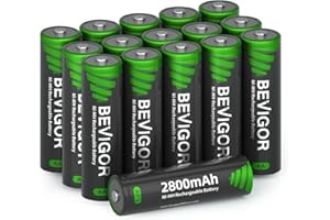 BEVIGOR AA Rechargeable Batteries 16 Pack, 2800 mAh High Capacity and Low Self Discharge, 1.2V Ni-MH Double AA Rechargeable Batteries