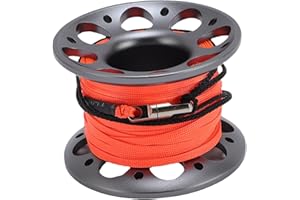 Fabater Diving Reel, Aluminum Alloy Wreck Cave Finger Spool with 15m / 49.21ft High Visibility Line and Double Ended Bolt Sna