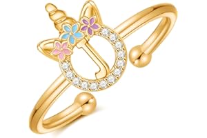 POSHJEW Unicorn Rings Gifts for Girls Daughter - Adjustable Initial Ring Dainty Cute Unicorn Rings for Girl Teens Little Girls Jewelry Birthday Gift