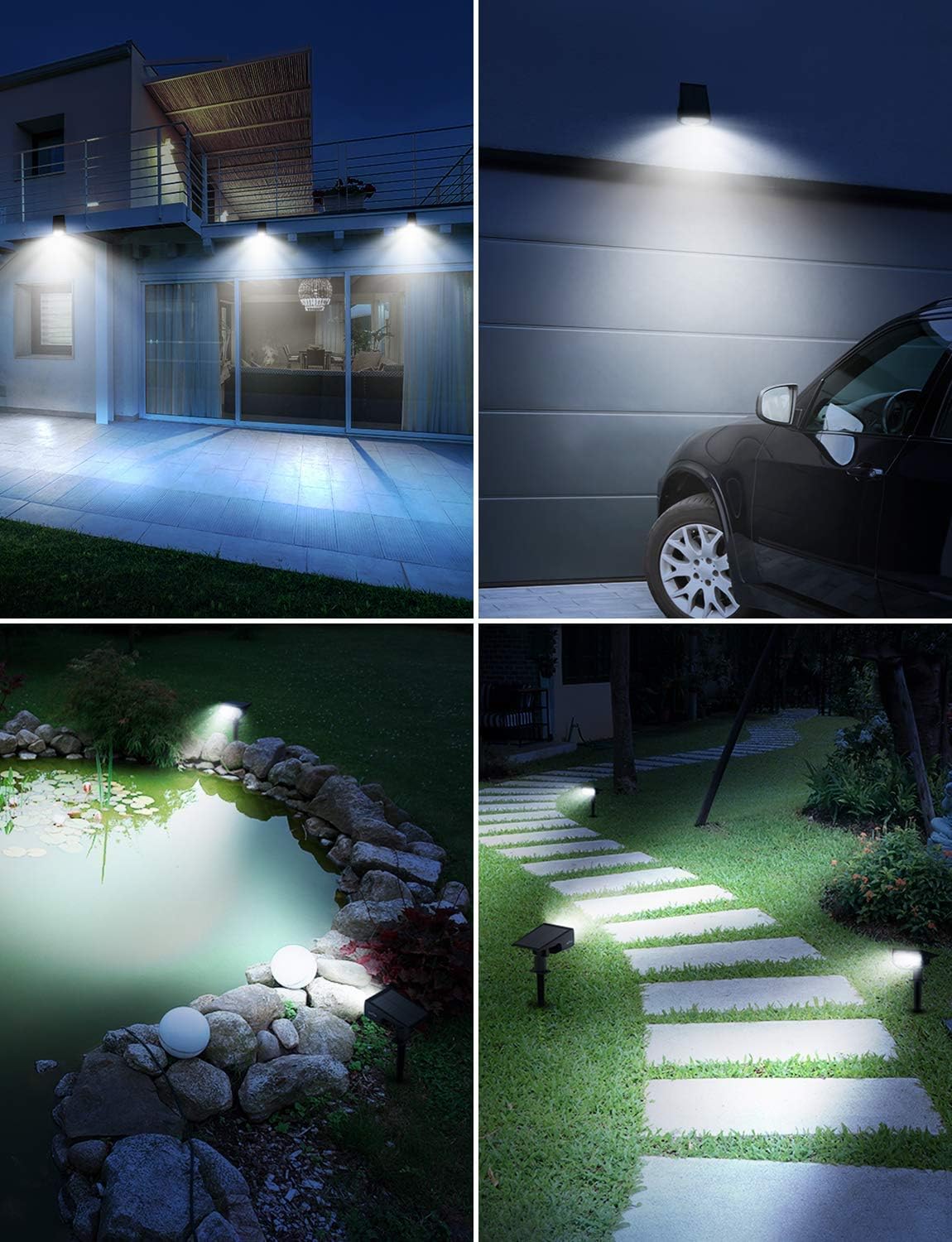 LITOM 30 LEDs Solar Motion Sensor Landscape Spotlights, IP67 Waterproof Outdoor Solar Powered Security Wall Light 3 Modes Solar Landscaping Lighting for Yard Garden Garage Pool Patio 2 Pack Cold White - - 