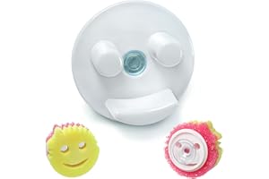 BERATEK INDUSTRIES Storage Theory Suction Cup Sponge Holder - White Bathroom and Kitchen Sink Organizer for Smiley Face Sponges - No Sponges Included - 1 Pack