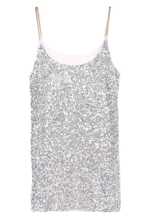 Womens Silver Sequin Embellished Chain Strap Cami Top Amazon.co.uk