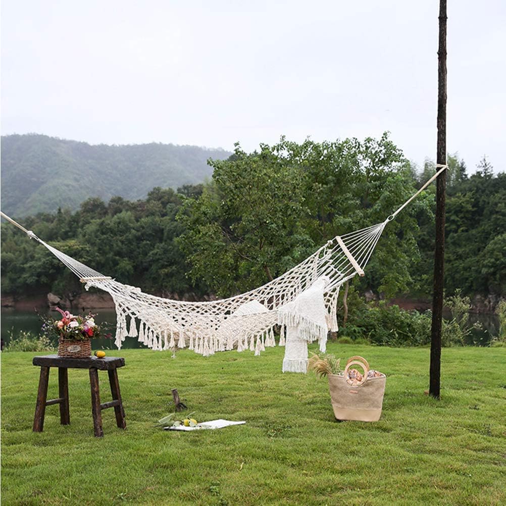 Blanco Hamaca Columpio/Hamaca de Borla de Malla Tejida con Hilo de Algodón de  Palo de Madera/Hamaca de Cuerda de Algodón Tradicional con Hardware para  Colgar Gratis 200X100cm Hamacas Jardín futakuchi-hakata.com